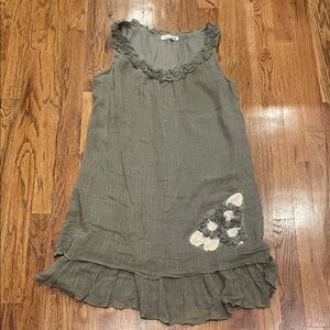 Mine Olive Kids Dress with Floral Details